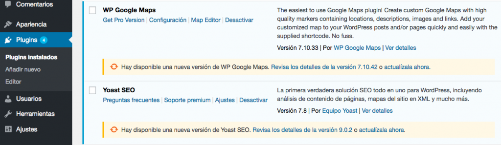 mantenimiento wordpress actualizaciones plugins