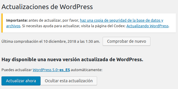 mantemiento wordpress actualizar