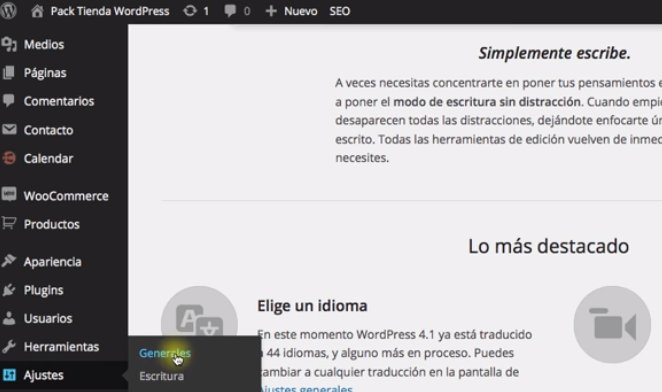 cambiar idioma wordpress ajustes generales