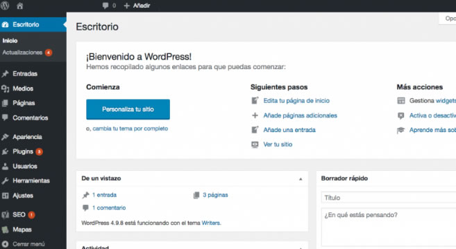 captura de wordpress instalado para crear tu blog