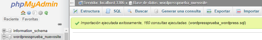 Cómo migrar WordPress desde localhost a un hosting importar mysql base de datos ok