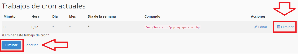 eliminar tarea cron cpanel