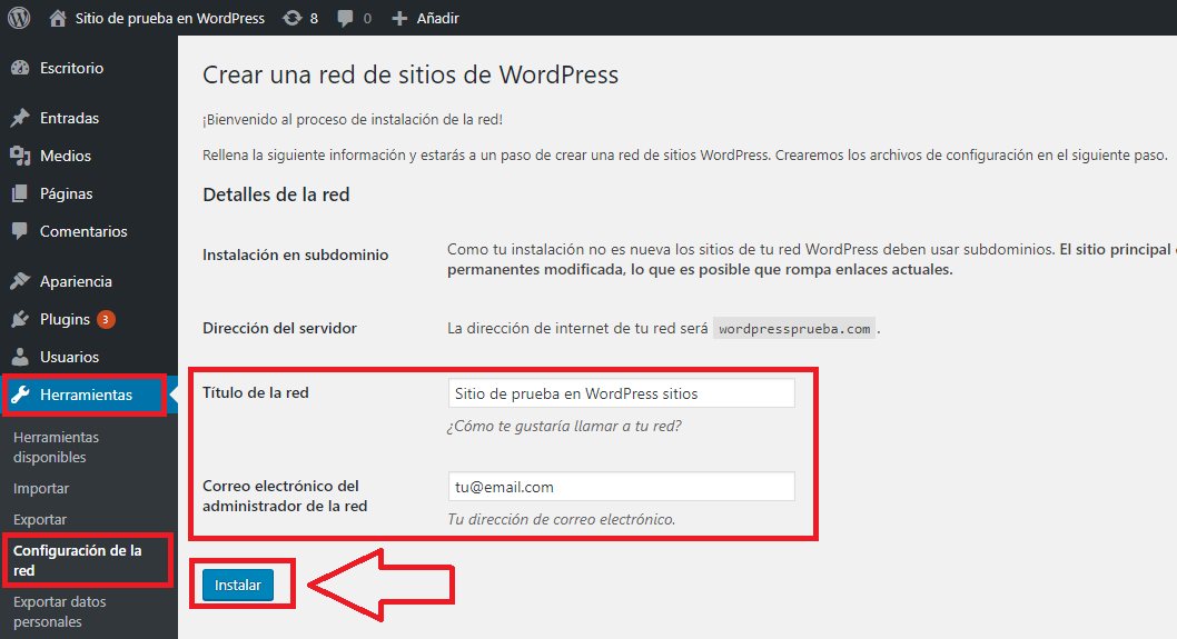 tienes que ir a Herramientas, Configuración de la red para configurar la red en múltiples sitios.