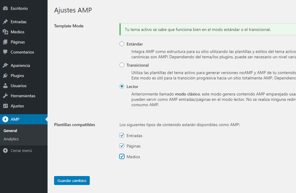 ajustes amp plugin wordpress