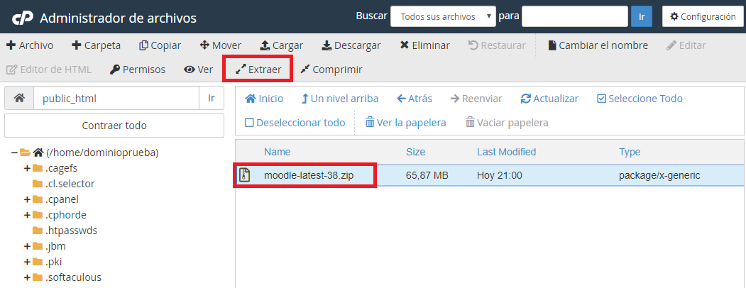 extraer archivos moodle instalar