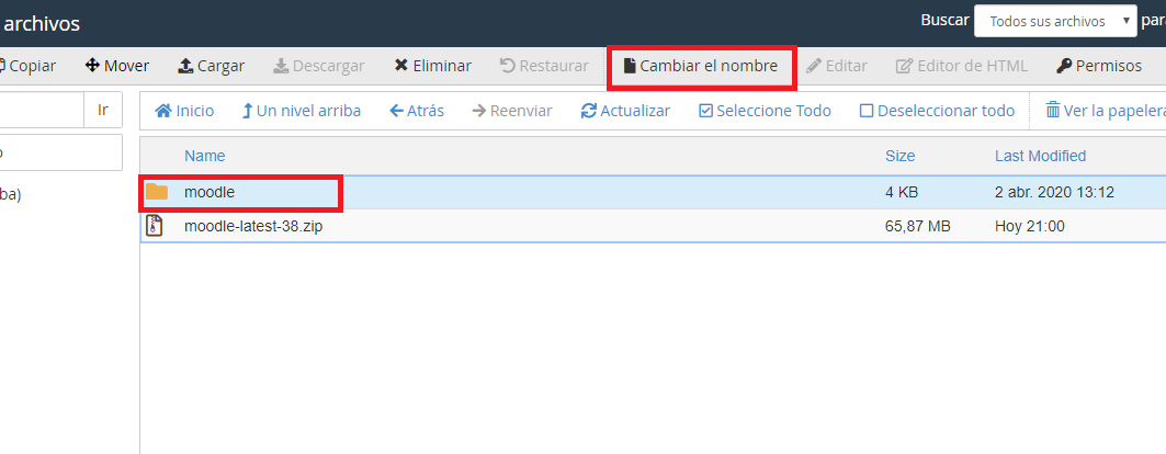 renombrar carpeta moodle