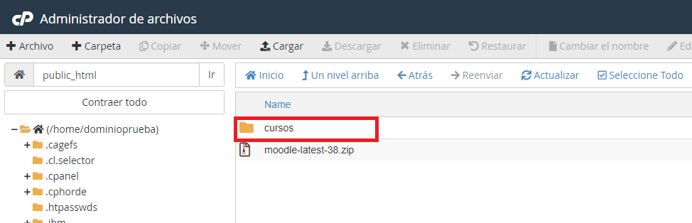 instalar moodle carpeta cursos