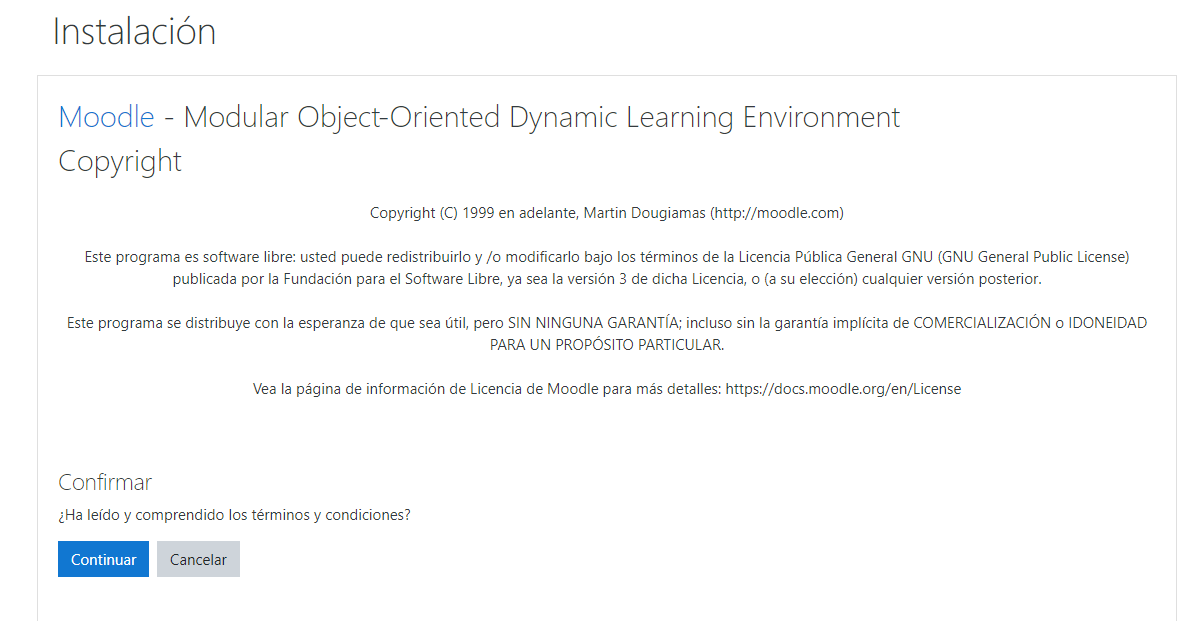 instalar moodle manualmente confirmar