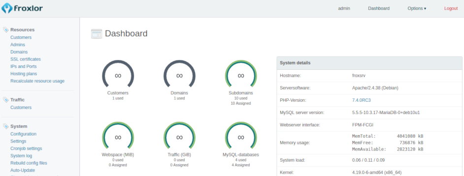 froxlor panel de control gratis de hosting