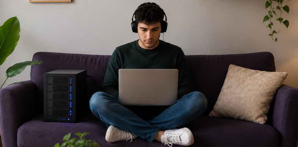 Persona utilizando un servidor VPS para alojar y administrar sitios web.