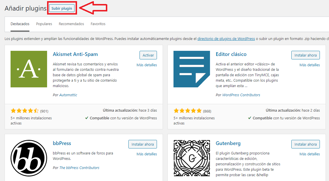 wordpress 5.5 añadir plugin .zip