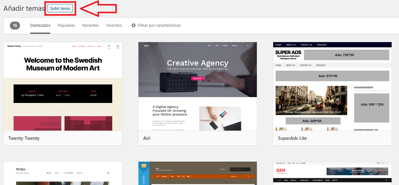 wordpress 5.5 cambios añadir theme desde zip