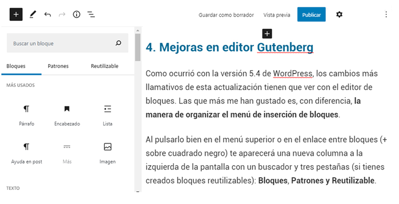 WordPress 5.5 editor bloque