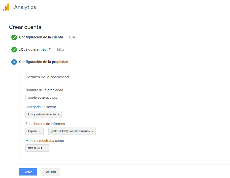 google analytics crear cuenta instrucciones 3