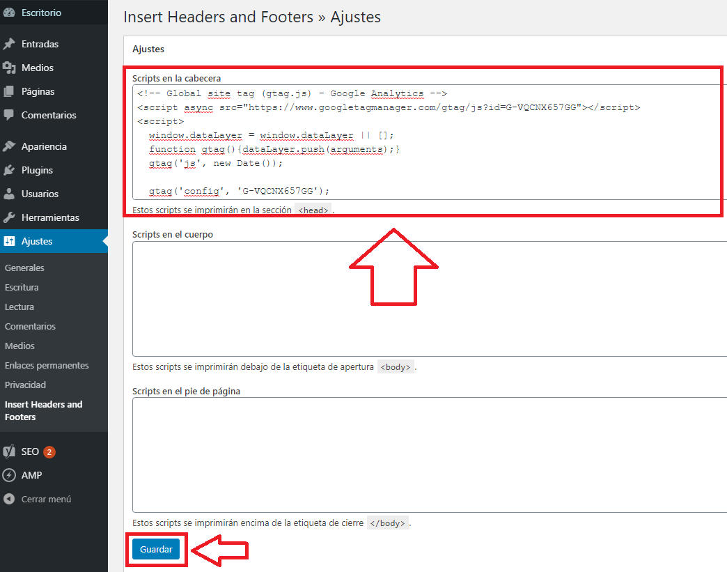 wordpress insertar google analytics