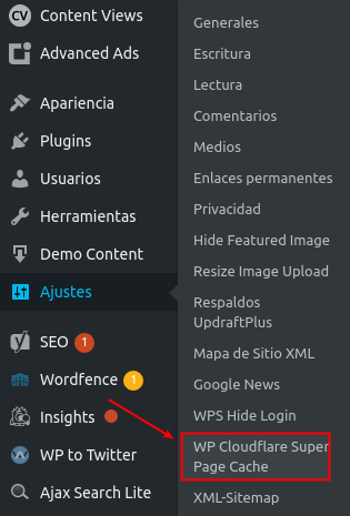 wordpress reducir bajar carga cloudflare menu purga