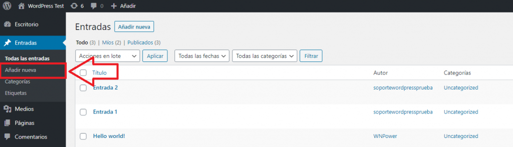 wordpress recuperar entrada añadir nueva