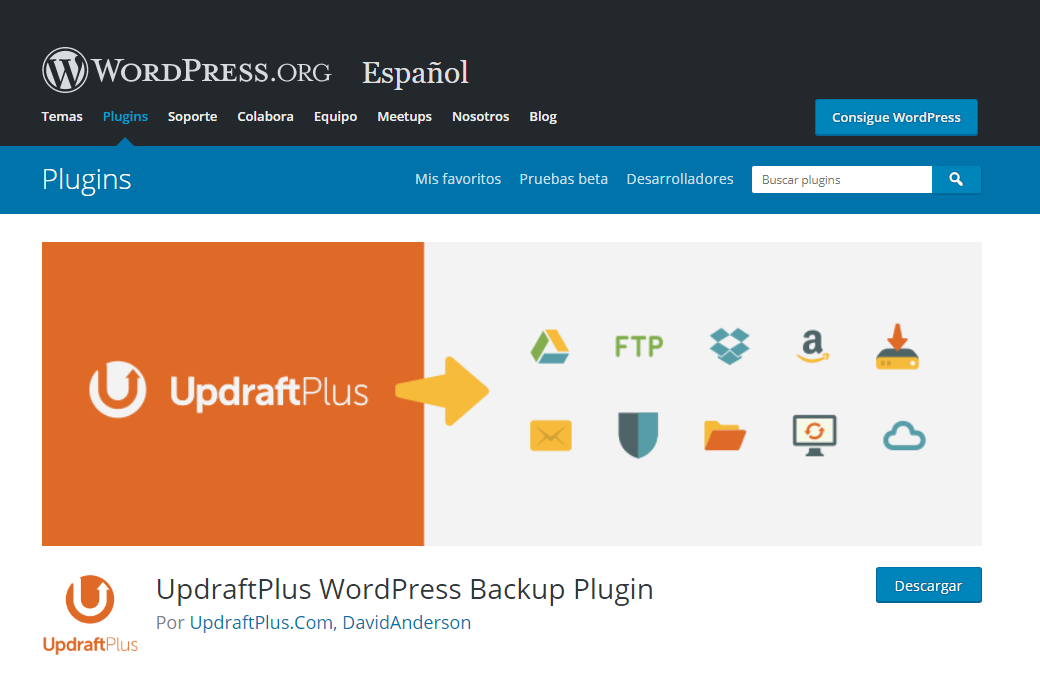 wordpress recuperar entrada pagina plugin UpdraftPlus