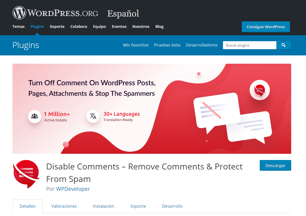 deshabilitar comentarios con plugin wordpress