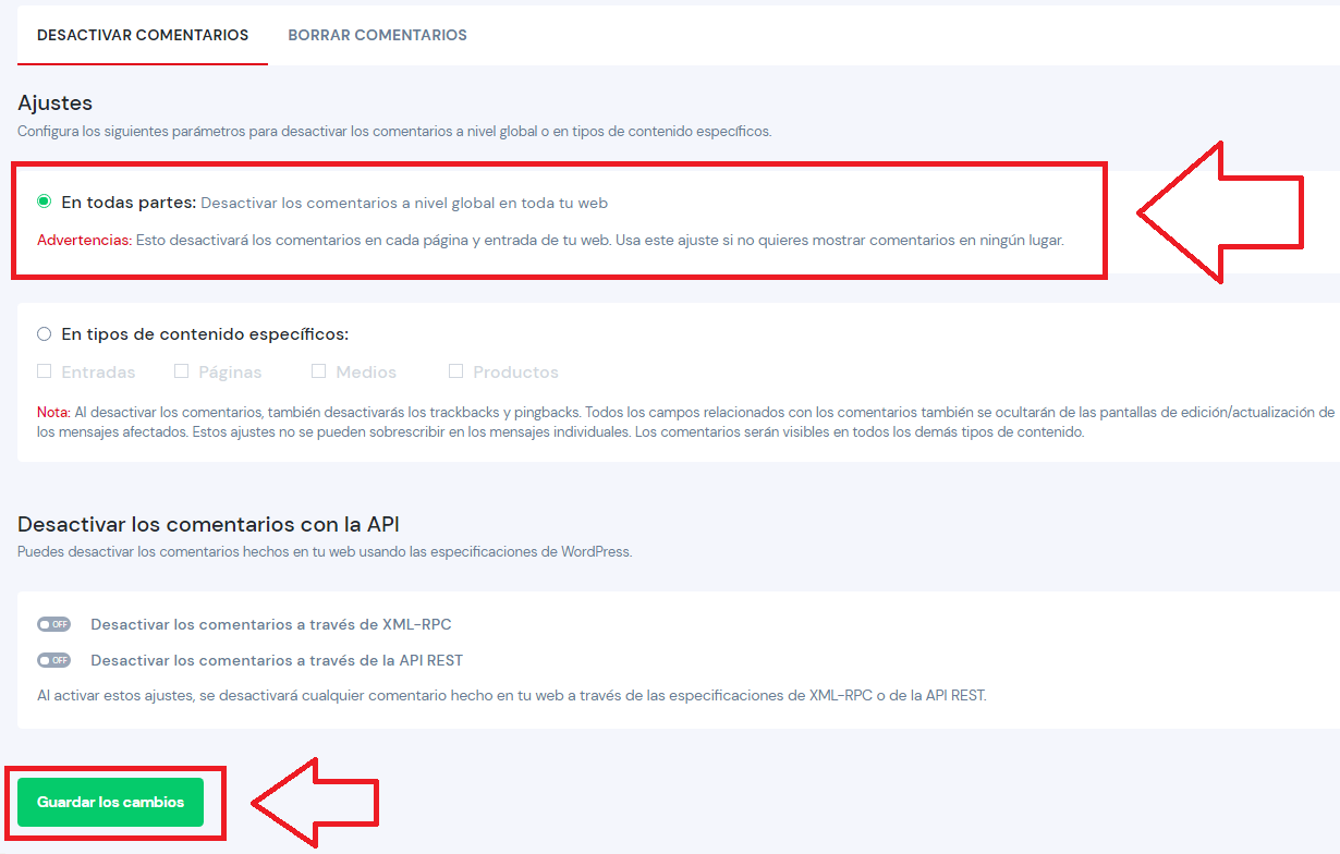 deshabilitar comentarios disable comments activar