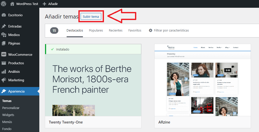subir tema wordpress