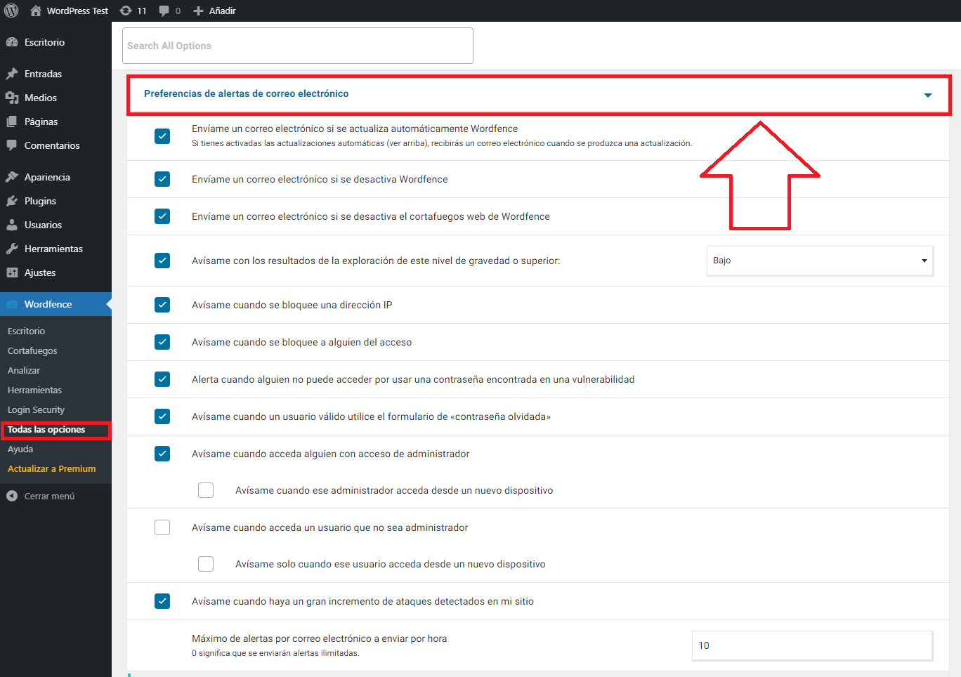 notificaciones wordfence