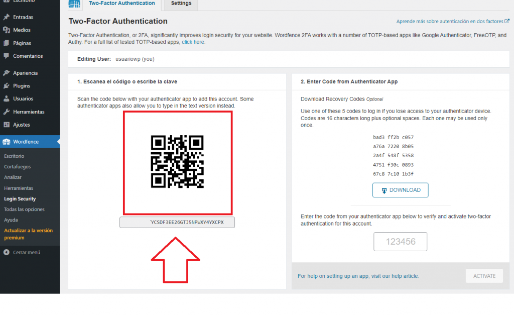 activar 2fa wordpress