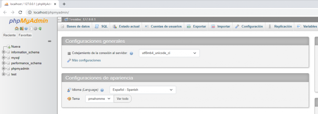 PHPMyAdmin acceder desde xampp local