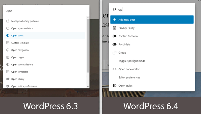 paleta de comando wordpress 6.4