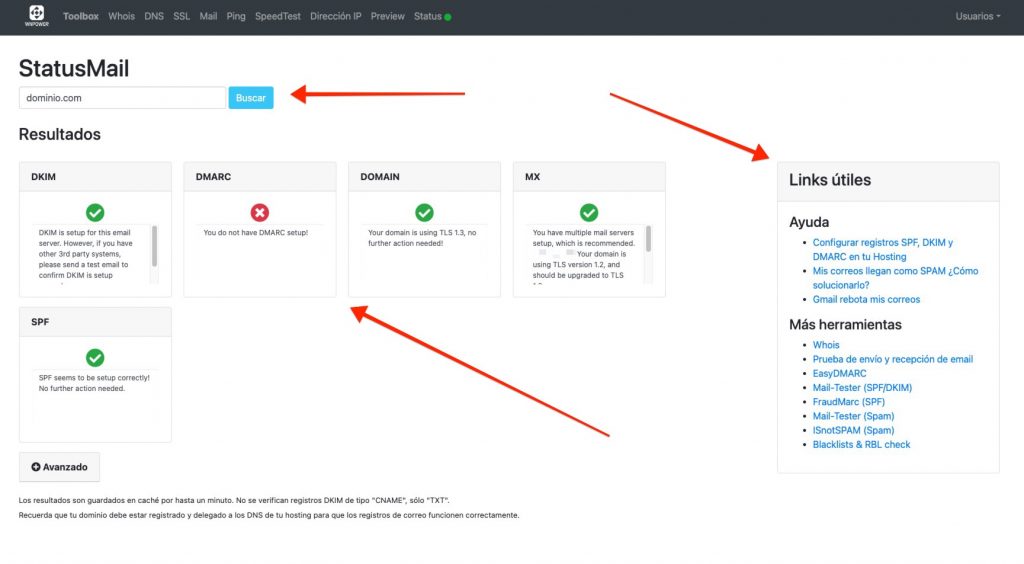 chequear comprobar online dkim spf dmarc