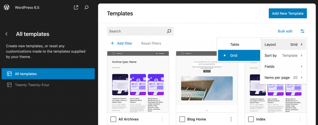 WordPress 6.5 permite personalizar las vistas de datos con DataViews