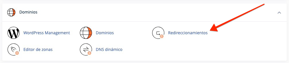 Redireccion 301 desde cPanel seccion redireccionamientos