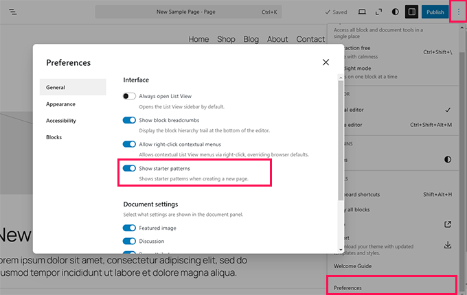WordPress 6.7 desactivar popup patrones