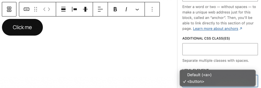 Wordpress 6.9 etiqueta botón o a Wordpress 6.9 etiqueta botón o a