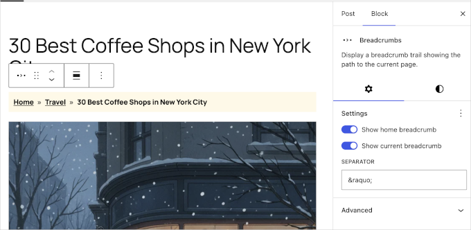Novedades WordPress 7: bloque de breadcrumbs