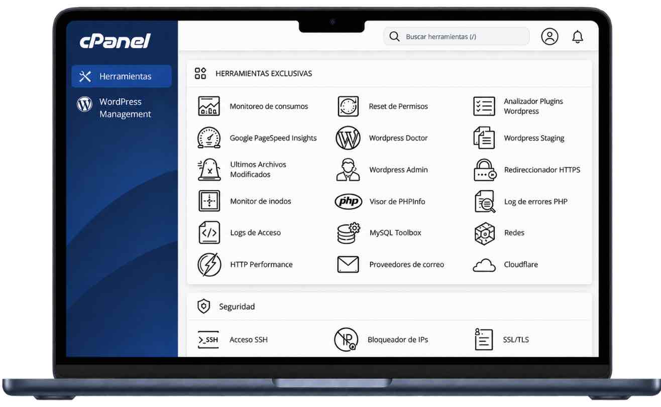 Panel cPanel y herramientas incluidas en Hosting Argentina de WNPower