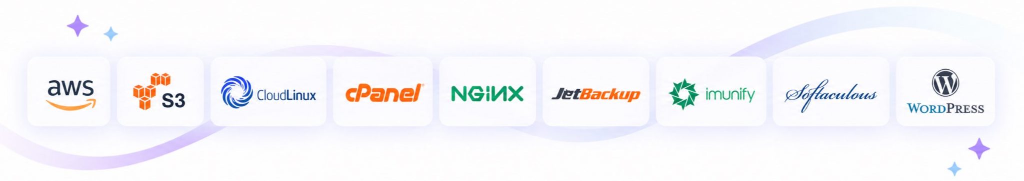 Tecnologías incluidas en Web Hosting: AWS, CloudLinux, cPanel, NGINX, JetBackup, Imunify, Softaculous y WordPress en Argentina